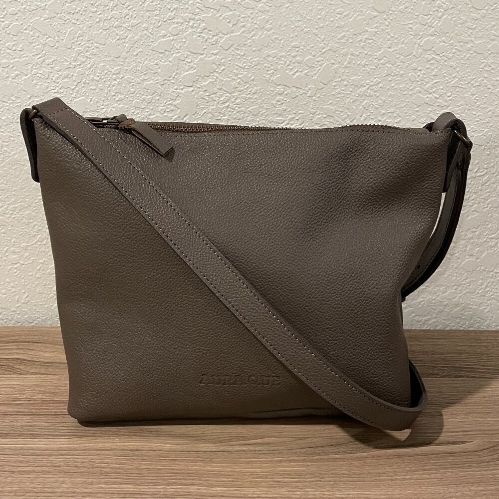 Grey leather crossbody bag